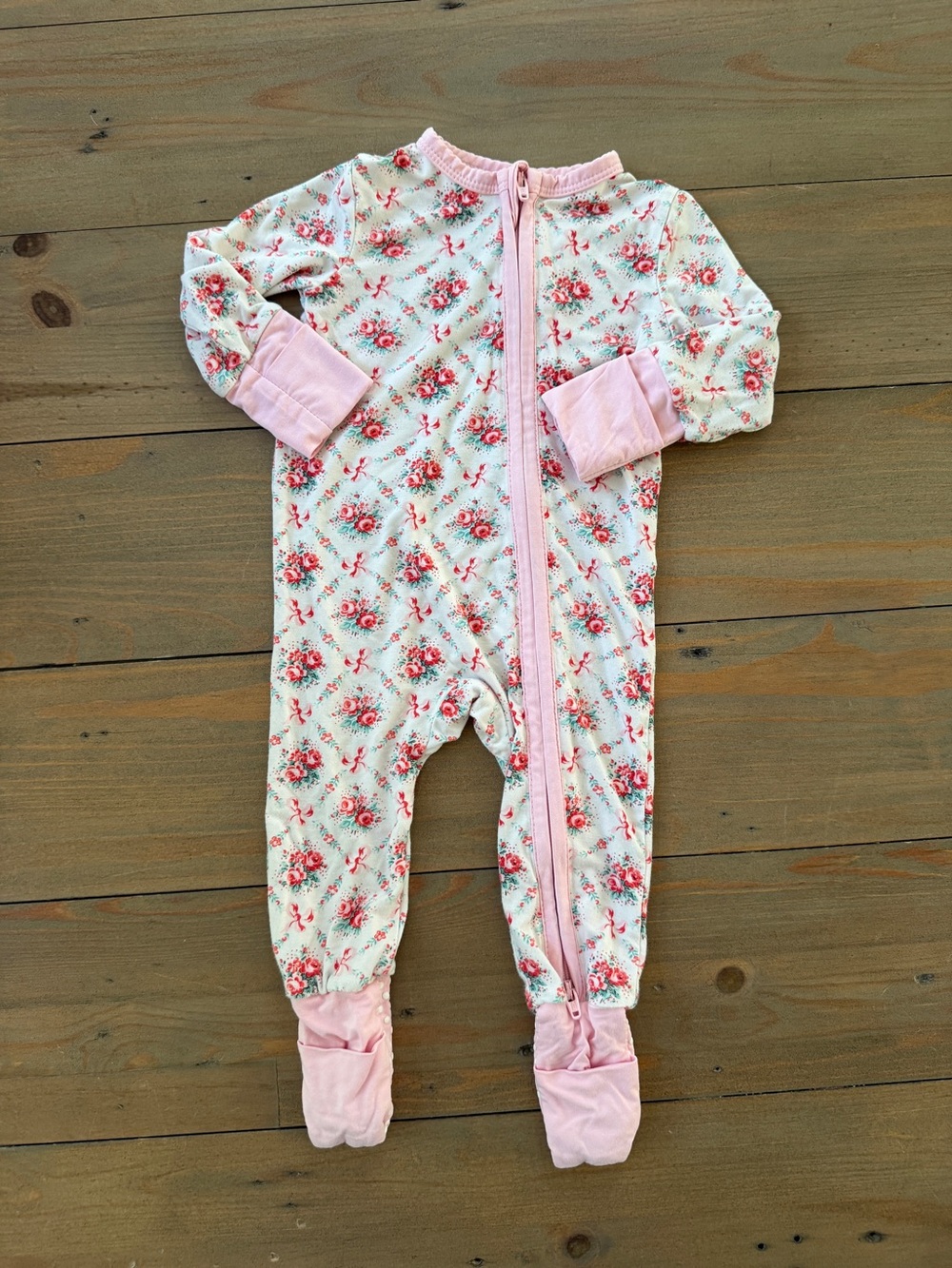 Like New Angel Dear Pink Floral Zip Transitional Sleeper - 0-3 Months